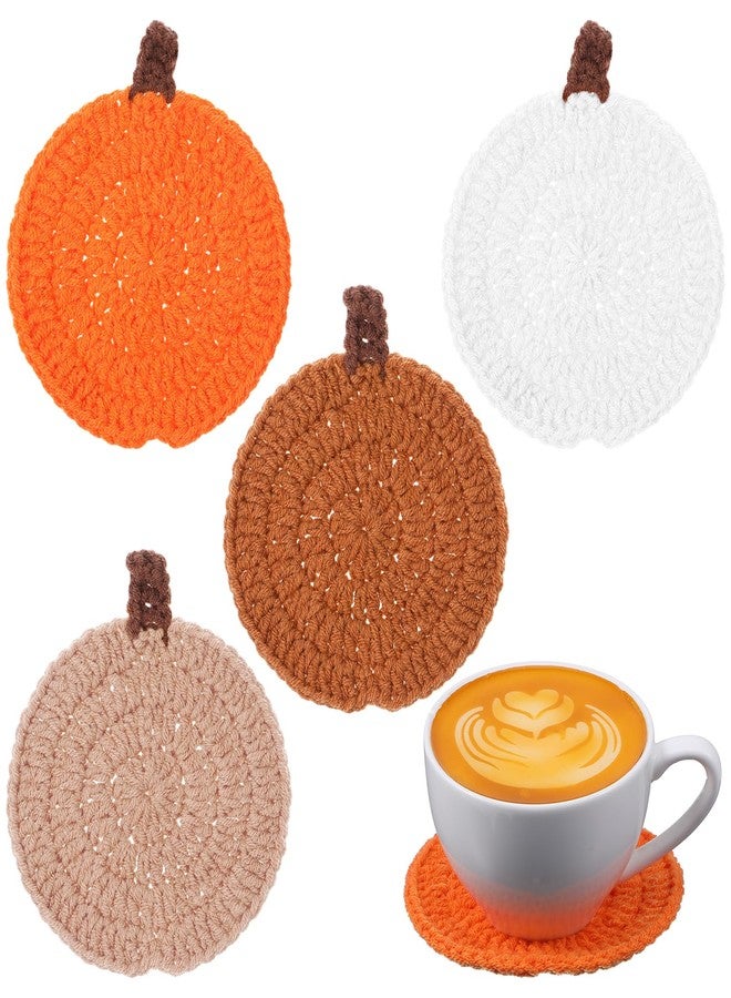 WJIAAA Fall Pumpkin Coasters Crochet Set of 4, Fall Pumpkin Decor Handmade Woven Orange Coaster Mats for Halloween Thanksgiving Themed Party Decoration Autumn Harvest Home Kitchen Table Decor Party Gi - Image 1